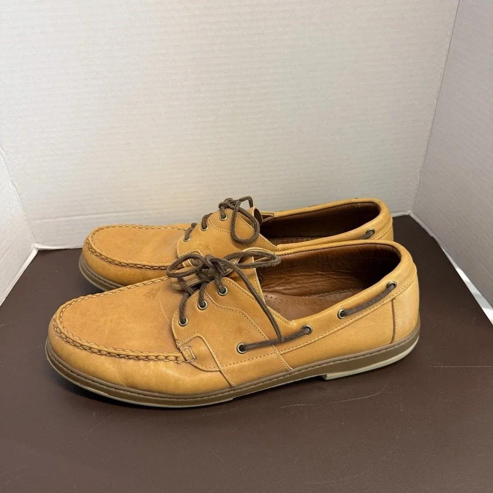 Allen Edmonds Eastport Boat Shoes Brown Honey Leather Mens 14 Slip-On Stitched